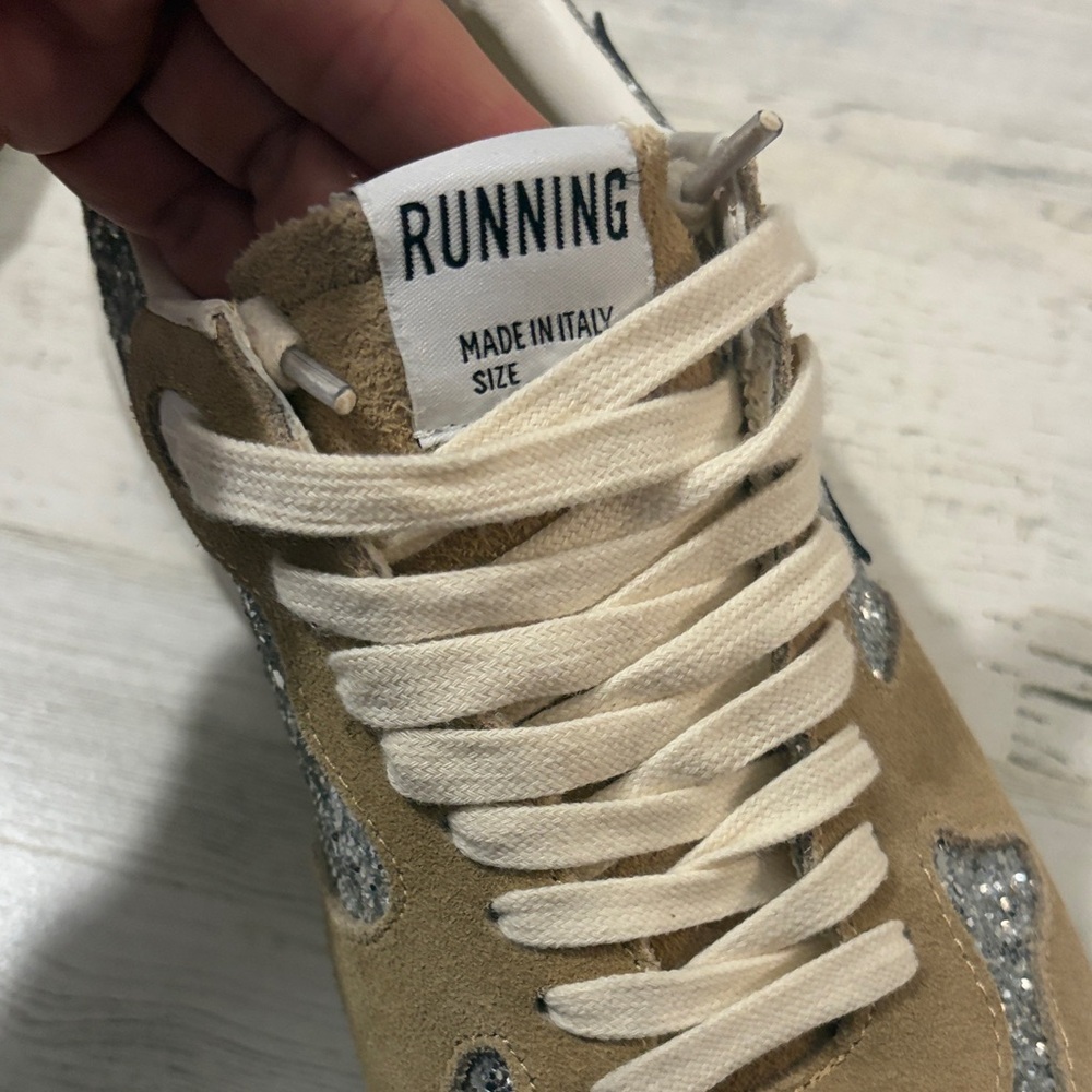 Golden Goose Tan and Silver Glitter Sneakers - Picture 12 of 16